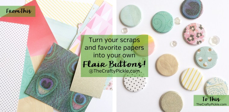 Make your own custom flair buttons with your artwork, stamps, washi, photos, and more @ TheCraftyPickle.com